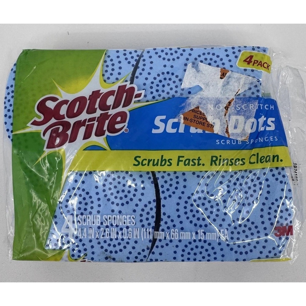 Scotch-Brite Scrub Dots Non-Scratch Scrub Sponges 4 Pack Blue Kitchen Dish
